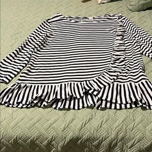 J. Crew Striped Black and White Ruffle Top